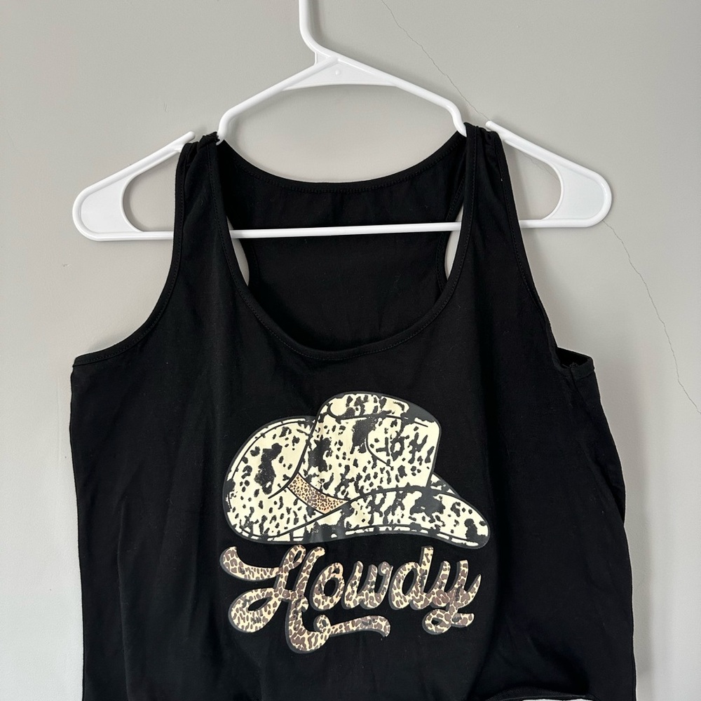 Black Tank Top with Cowboy Hat Graphic
